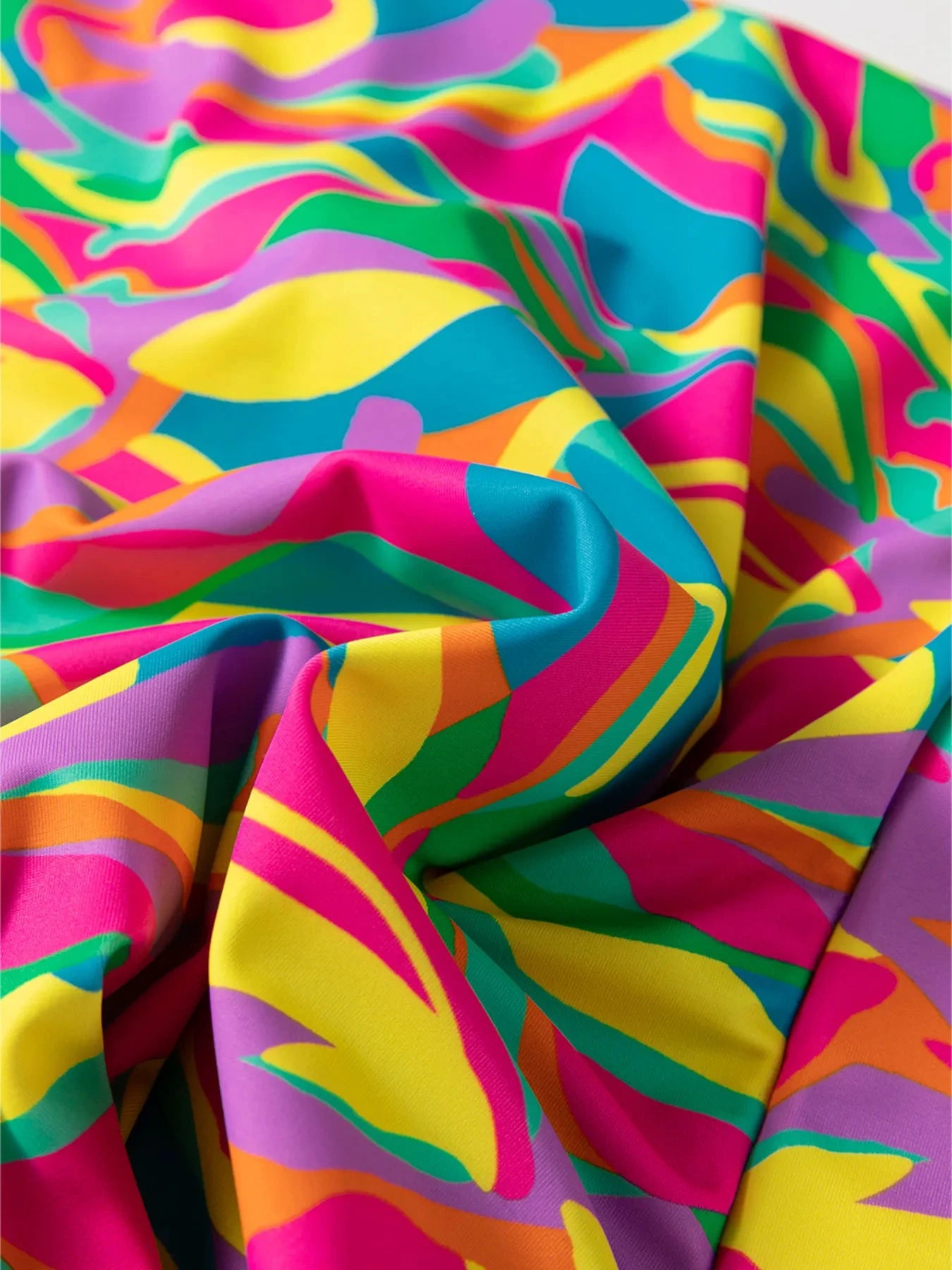 Multicolour Abstract Print Textured Spaghetti Strap High Waist Bikini Set by Trendsi