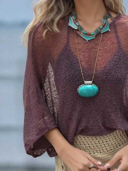 Round Neck Long Sleeve Cover-Up by Trendsi