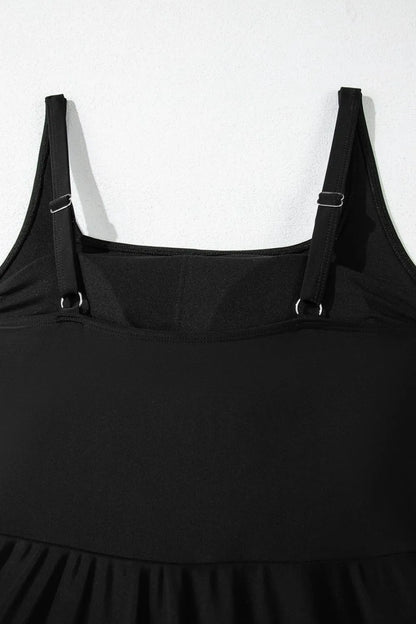 Side Tied Waist Square Neck Adjustable Straps A-line One Piece Swim Dress by Trendsi