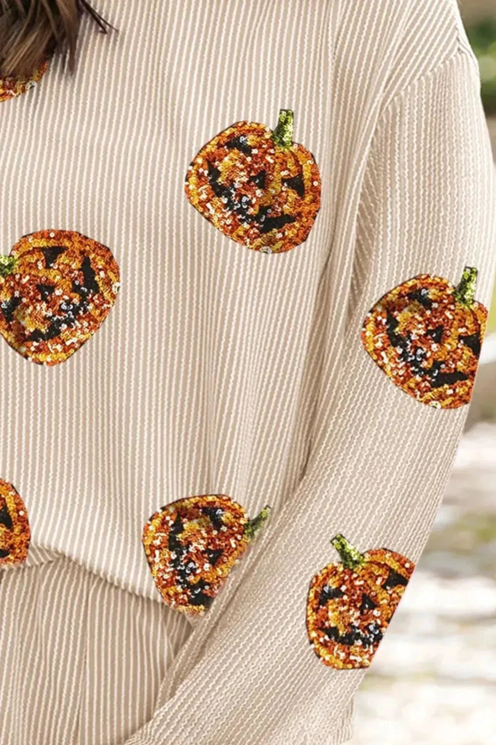 Sequin Pumpkin Round Neck Top and Shorts Set by Trendsi