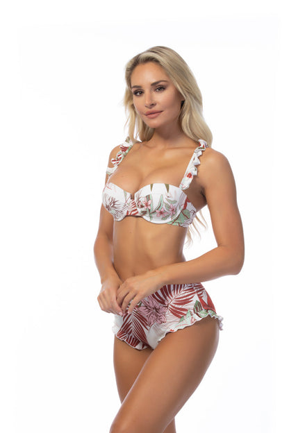 TROPICAL RUFFLE TRIM UNDERWIRE BIKINI SET
