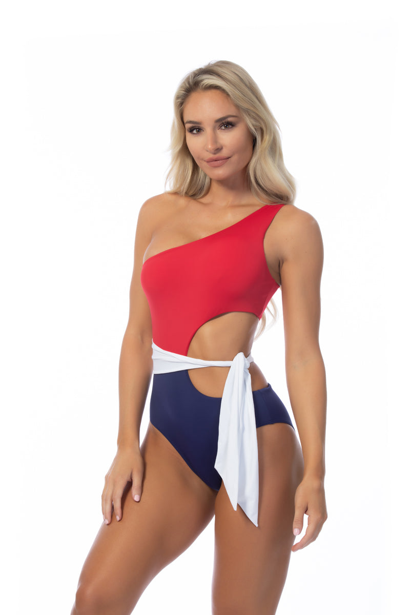 Color-Block One-Shoulder Cutout Swimsuit