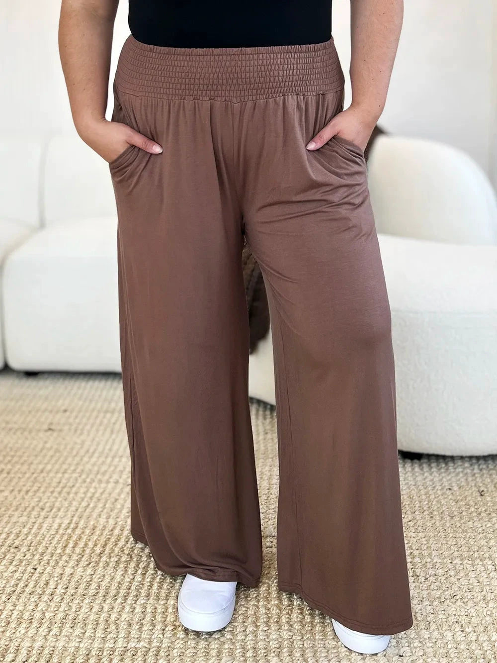 Basic Bae Full Size Smocked Wide Waistband Wide Leg Pants by Trendsi