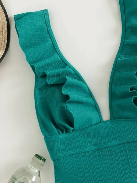 Ruffle-Trim V-Neck One-Piece Swimsuit