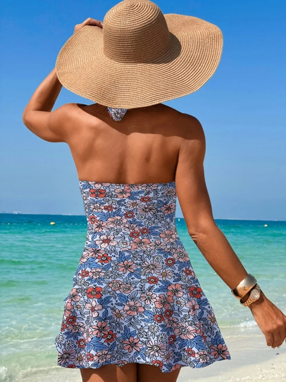 Cutout Printed Halter Neck One-Piece Swimwear by Trendsi