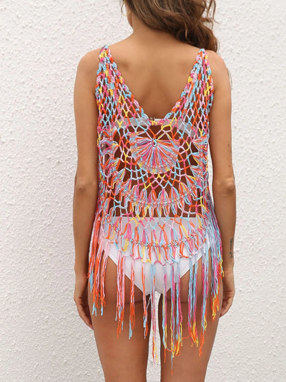 Crochet Fringe Beach Cover Up by Trendsi