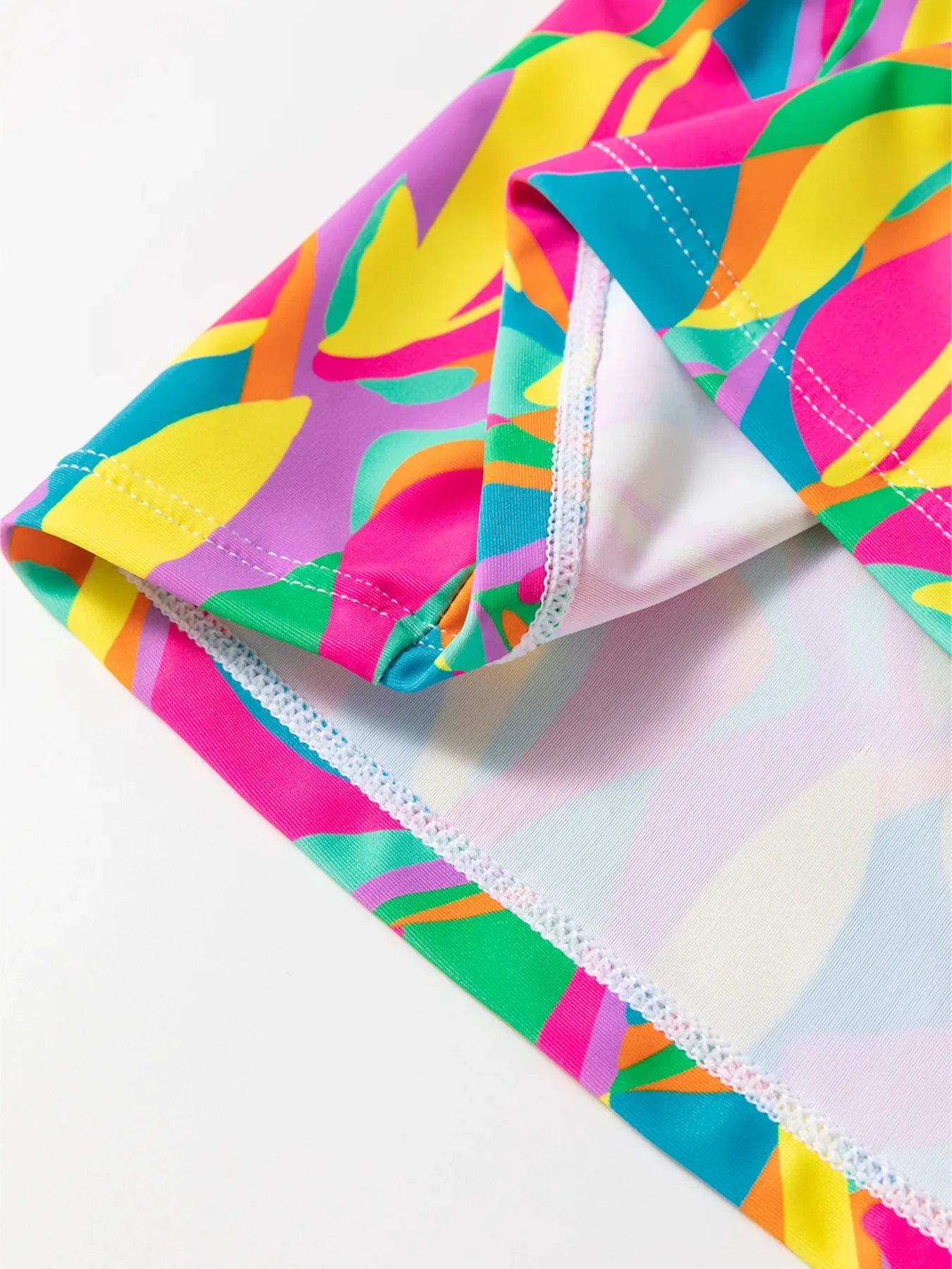 Multicolour Abstract Print Textured Spaghetti Strap High Waist Bikini Set by Trendsi