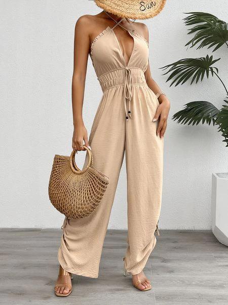 Crisscross Halter Wide-Leg Jumpsuit