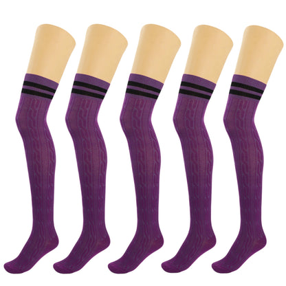 5 Pairs Over-the-Knee Thigh-High Cotton Socks for Women – Warm Boot Leg Warmers, Soft & Stretchy Knit Stockings-7