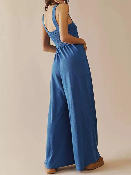 V-Neck Wide-Leg Jumpsuit with Pockets