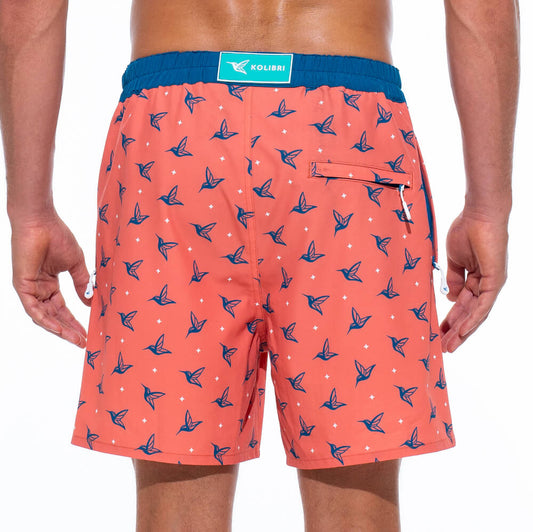 Mens Luxury Swim Trunks | Kolibri Monogram in Sunset Orange