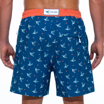 Mens Luxury Swim Trunks | Kolibri Monogram in Deep Ocean
