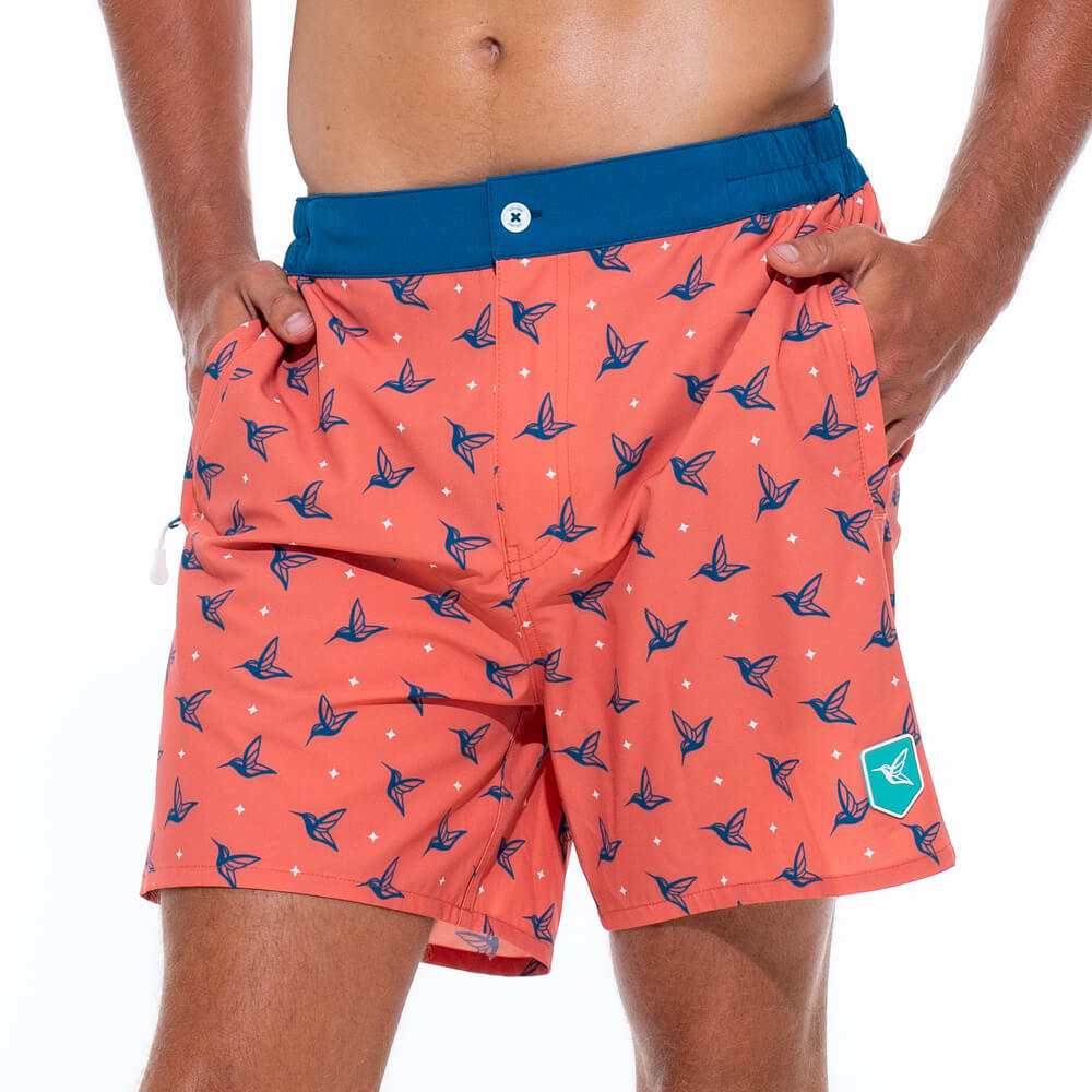 Mens Luxury Swim Trunks | Kolibri Monogram in Sunset Orange