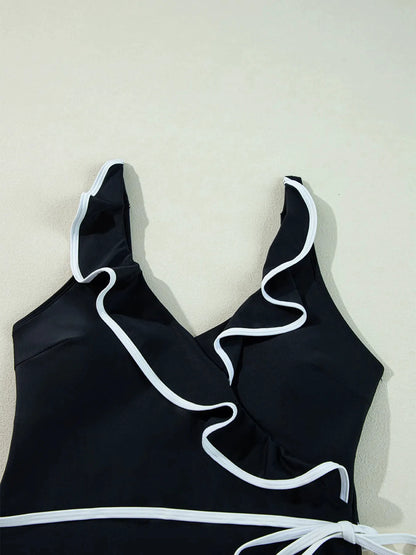 Ruffle Trim V-Neck One-Piece Swimsuit by Trendsi