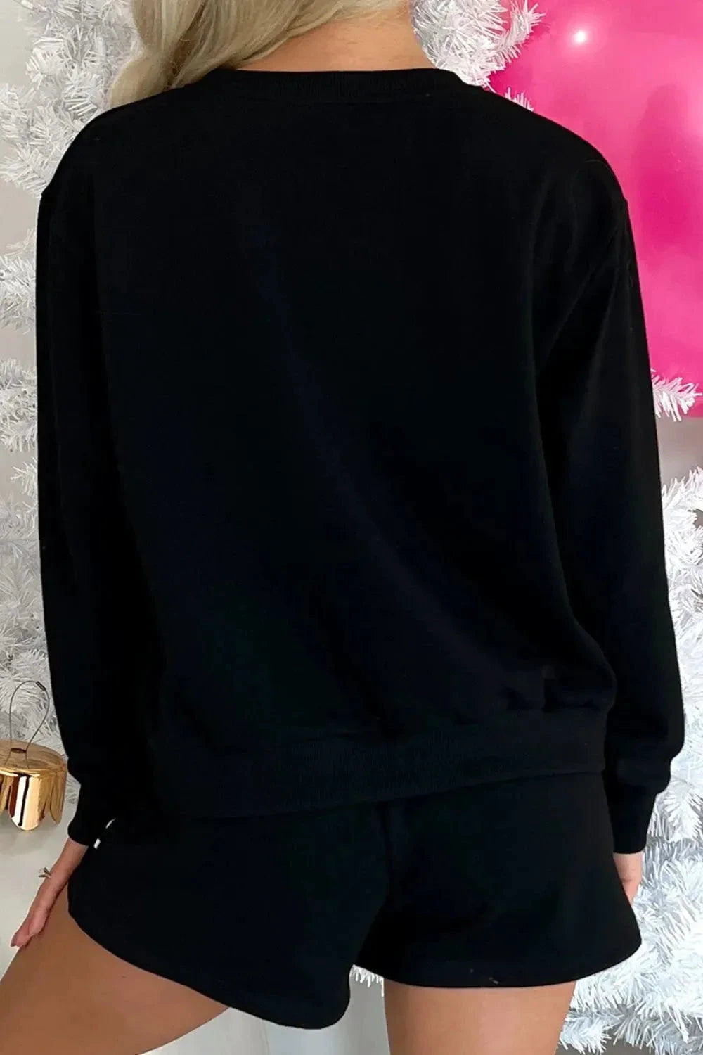 MERRY Sequin Round Neck Long Sleeve Top and Shorts Set by Trendsi