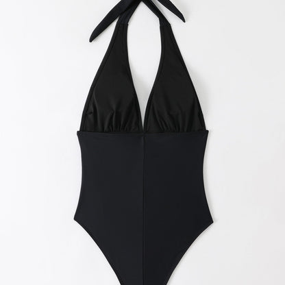 Noir Current Plunge Halter One-Piece Swimsuit