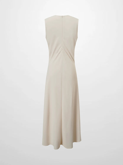 Faux Satin Crew Neck Slip Dress-White by SOLEI