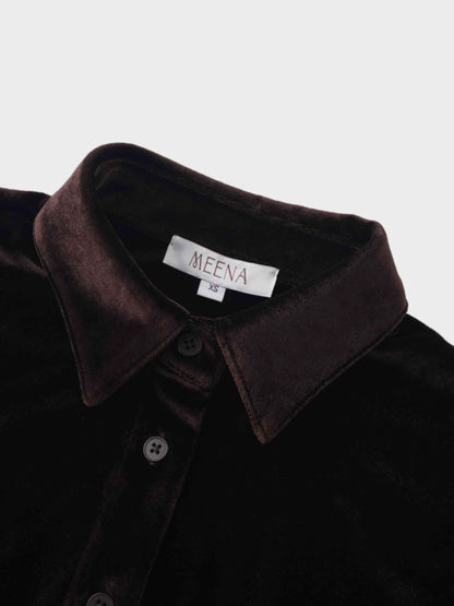 Velour Button Down Blouse-Brown by MEENA