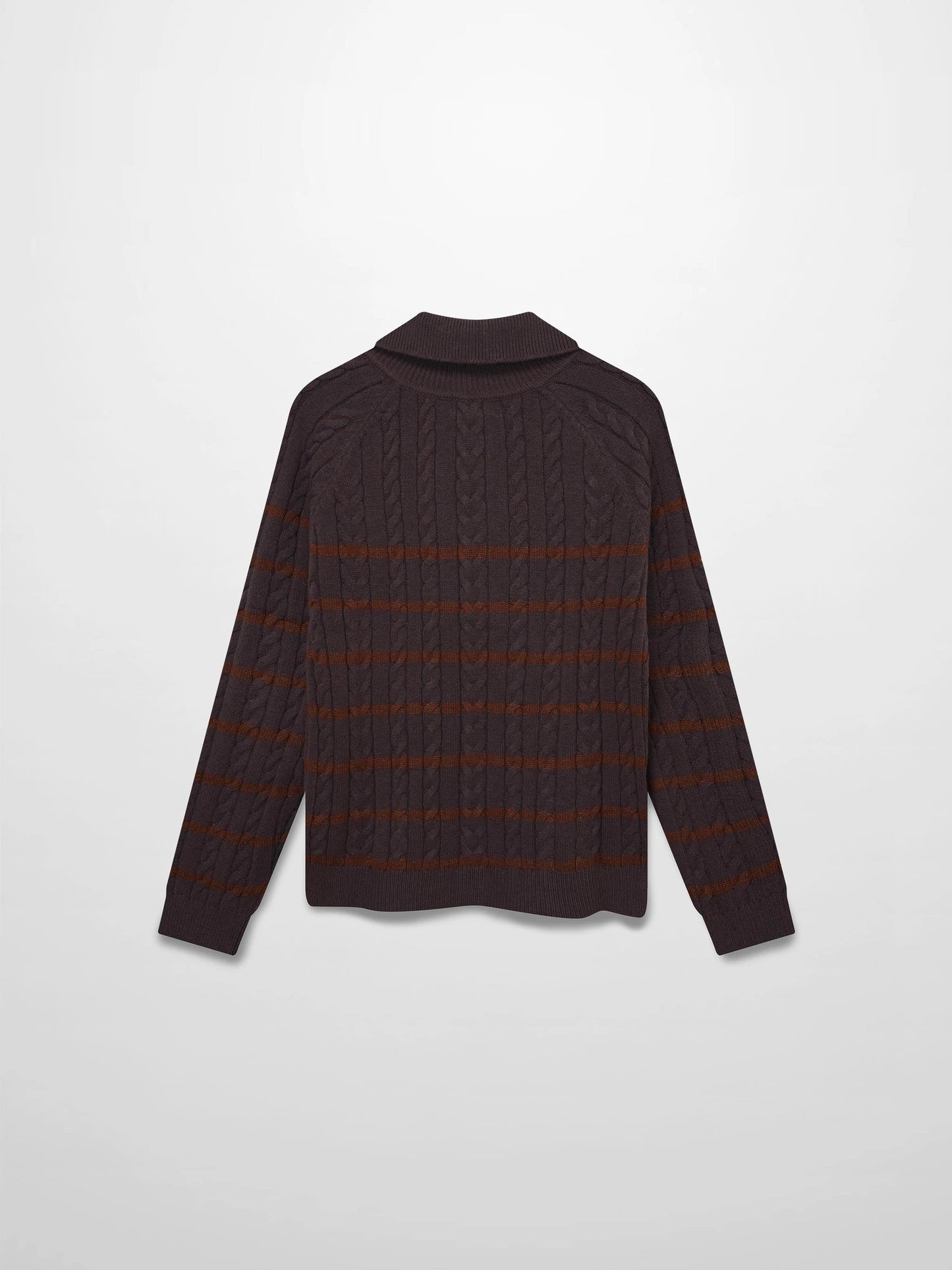 Shawl Snap Collar Striped Cable Sweater-Grey/Brown by MELI