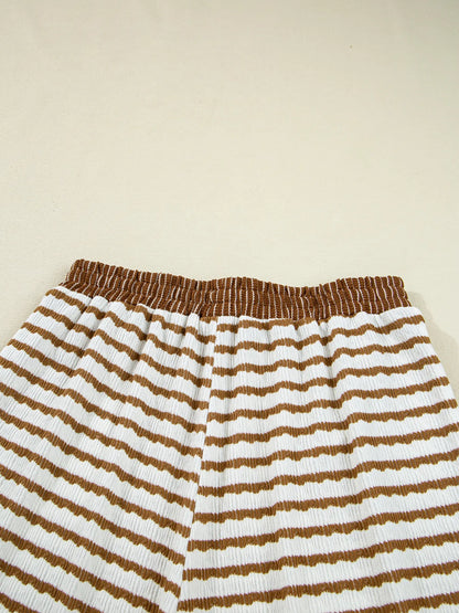 Stripe Collared Top and Drawstring Pant Set by Trendsi