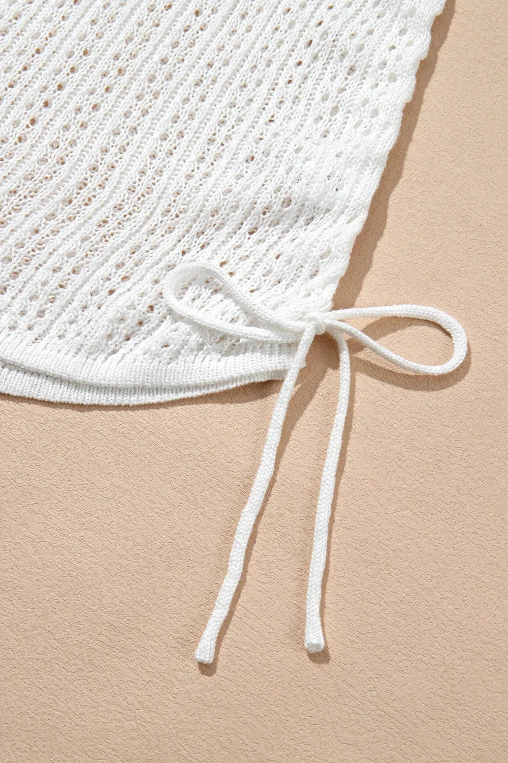 Hollow Out Bell Sleeve Drawstring Knit Cover Up Dress by Trendsi