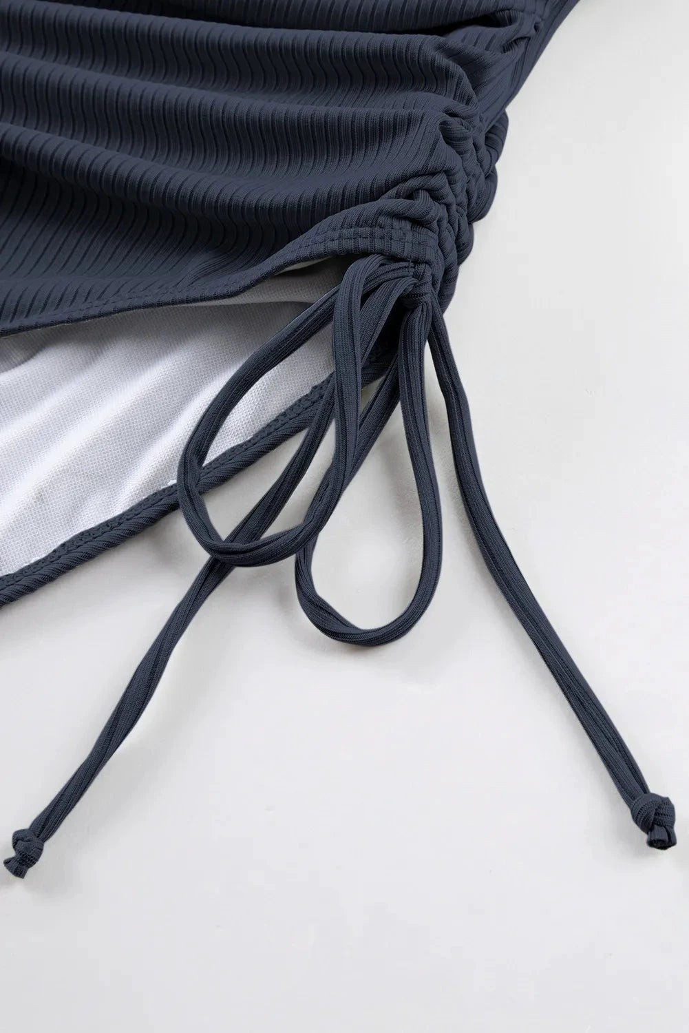 Ribbed Drawstring Sides Cutout One Piece Swimsuit by Trendsi