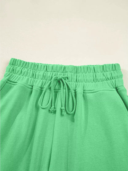 Drop Shoulder Puff Sleeve Crop Top and Drawstring Wide Leg Pants Set by Trendsi