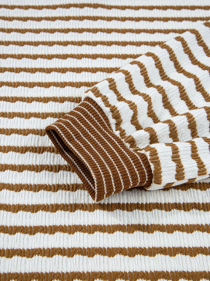 Stripe Collared Top and Drawstring Pant Set by Trendsi