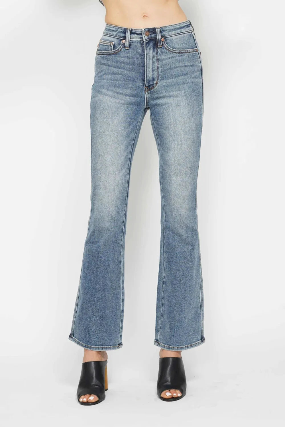 Judy Blue Full Size Tummy Control Back Embroidered Pocketed Bootcut Jeans Plus Size by Trendsi
