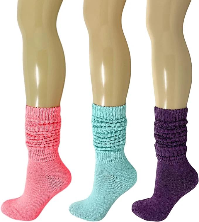 Women's Extra Heavy Cotton Slouch Socks – 3 Pairs, Size 5-10 | Thick, Cushioned & Colorful by AWS/American Made