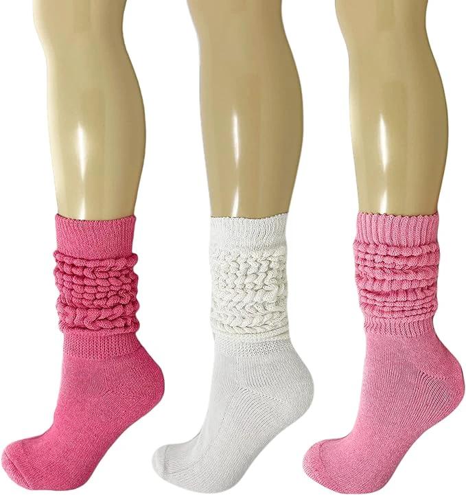Women's Extra Heavy Cotton Slouch Socks – 3 Pairs, Size 5-10 | Thick, Cushioned & Colorful by AWS/American Made