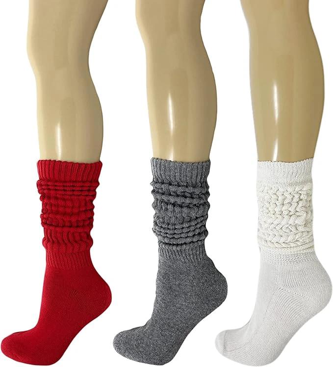 Women's Extra Heavy Cotton Slouch Socks – 3 Pairs, Size 5-10 | Thick, Cushioned & Colorful by AWS/American Made