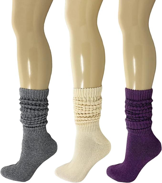 Women's Extra Heavy Cotton Slouch Socks – 3 Pairs, Size 5-10 | Thick, Cushioned & Colorful by AWS/American Made
