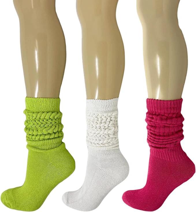 Women's Extra Heavy Cotton Slouch Socks – 3 Pairs, Size 5-10 | Thick, Cushioned & Colorful by AWS/American Made