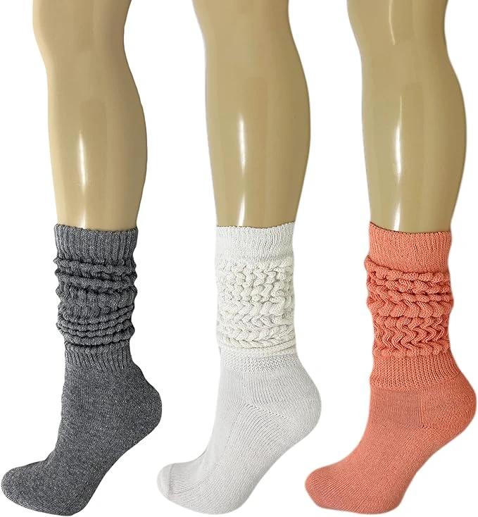 Women's Extra Heavy Cotton Slouch Socks – 3 Pairs, Size 5-10 | Thick, Cushioned & Colorful by AWS/American Made