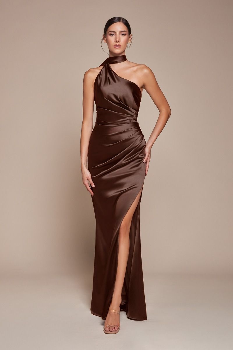 One Shoulder Luxe Satin Fitted Gown-5