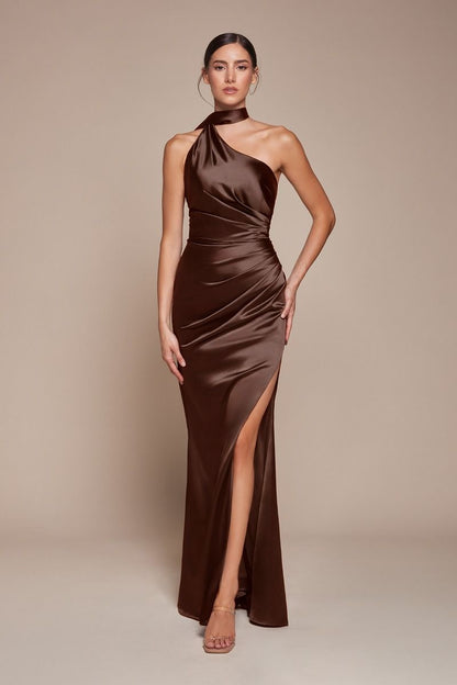 One Shoulder Luxe Satin Fitted Gown-5