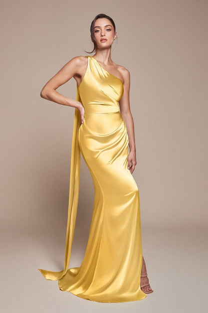 One Shoulder Luxe Satin Fitted Gown-6