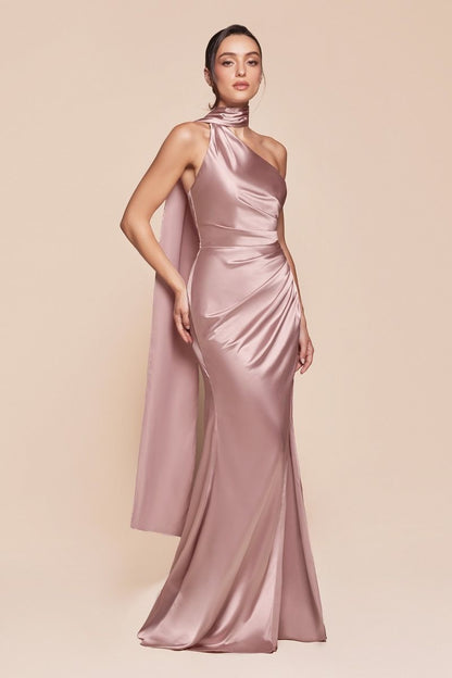 One Shoulder Luxe Satin Fitted Gown-7