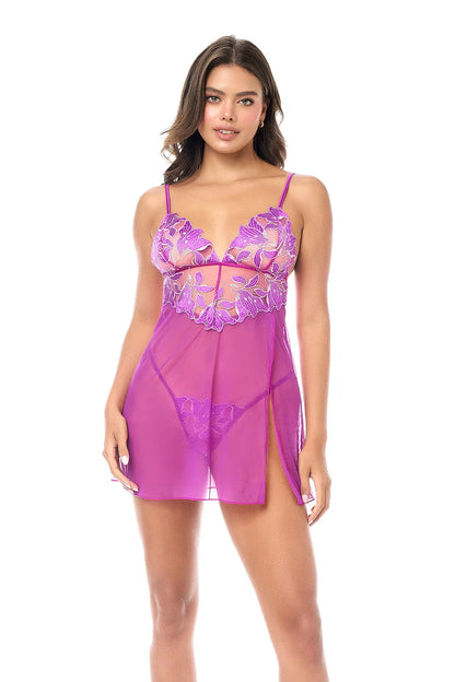 Mapale Twilight Orchid Sheer Babydoll & String Panty Set