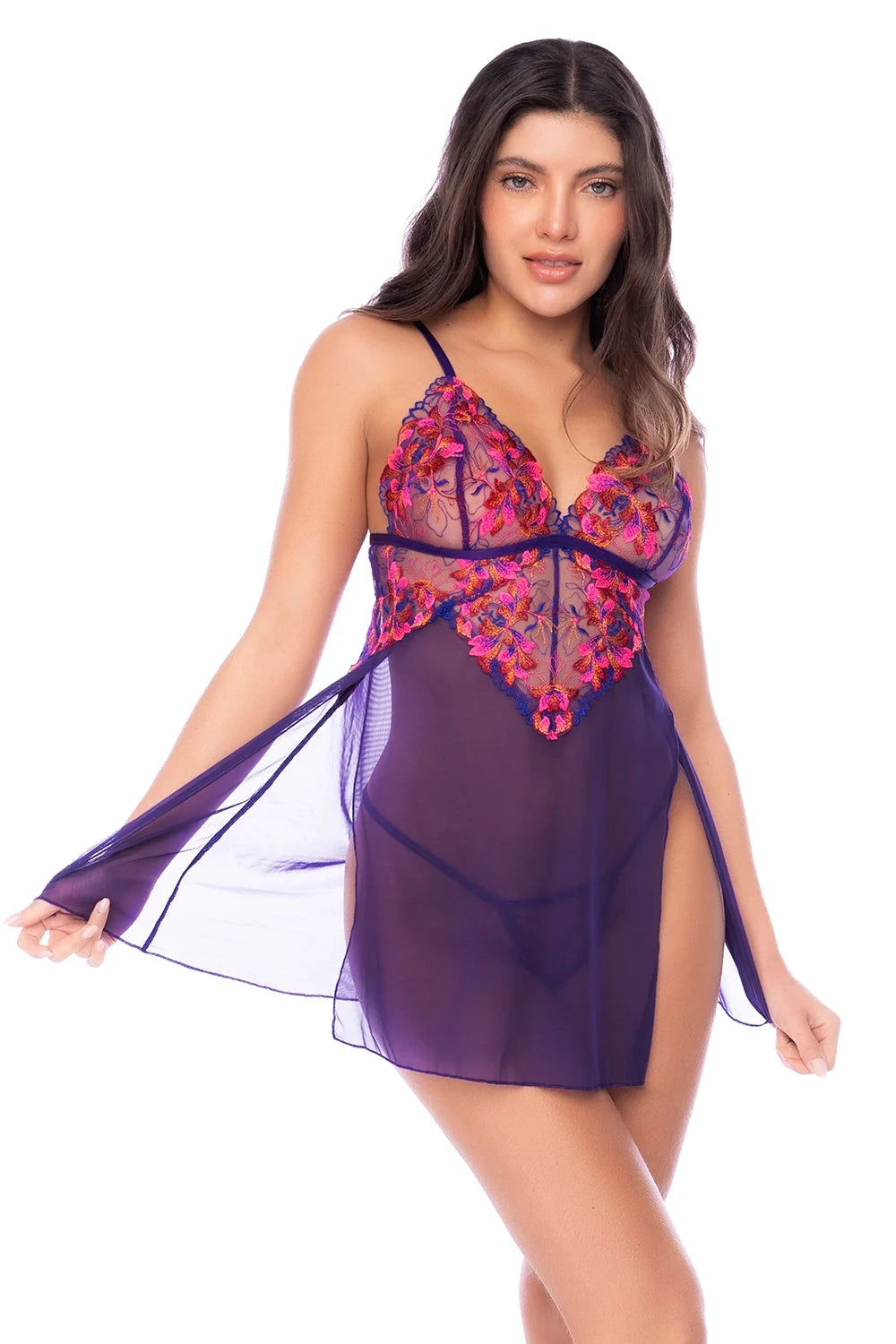 Mapale Orchid Obscura Sheer Babydoll & String Set