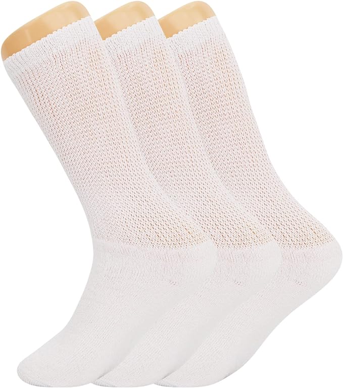 Men's Diabetic Loose Fit Non - Binding Crew Socks, 3 Pairs, Cushioned Sole, Sizes 9 - 11, 10 - 13, 13 - 15 - Ansley Effect