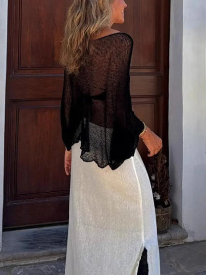 Round Neck Long Sleeve Cover-Up by Trendsi