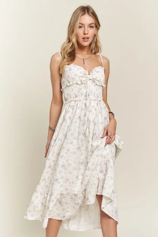 ADORA Smocked Floral Sweetheart Neck Cami Dress by Trendsi