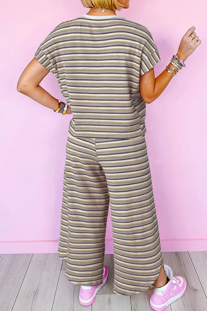 Striped Round Neck Short Sleeve Top and Pants Set by Trendsi