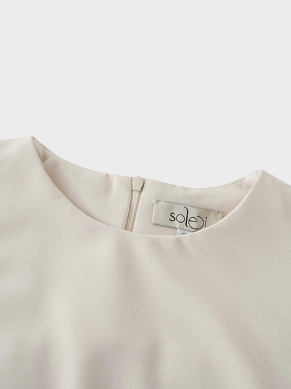 Faux Satin Crew Neck Slip Dress-White by SOLEI