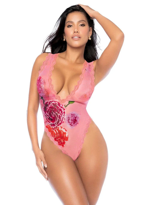 Deep V-Neck Sheer Bodysuit Mapale Peony Desire by Mapale Lingerie