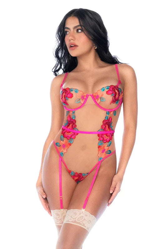 Mapale Wild Flower Sheer Mesh Bodysuit-0