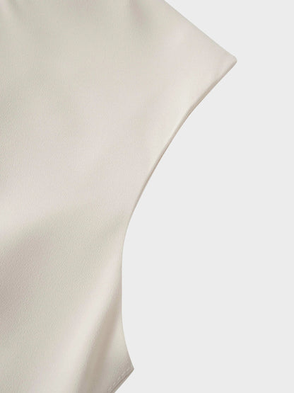 Faux Satin Crew Neck Slip Dress-White by SOLEI