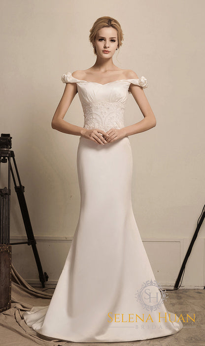Florienne Sonata Beaded Lace Off-Shoulder Mermaid Gown